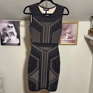 NWOT BCBGMaxAzria Black w/Tan Geometric Body Con Dress